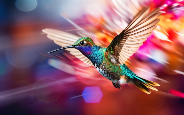 Photo vibrant hummingbird in flight ai generative