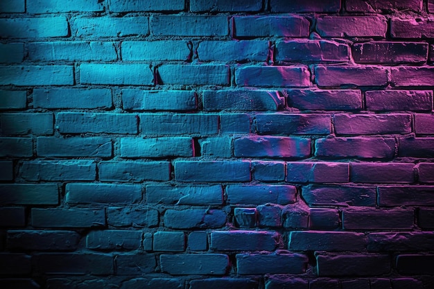 Photo vibrant hyper blue neon colors illuminate brick wall