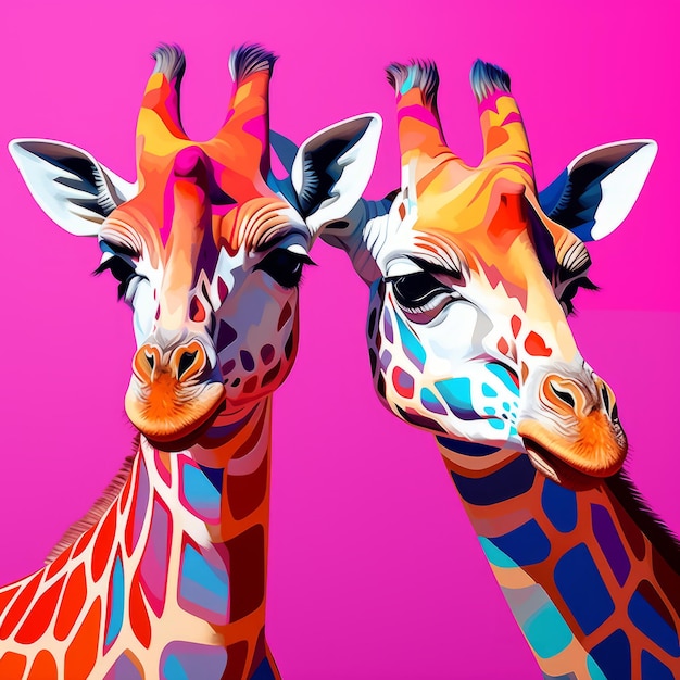 Foto vibrant hyperrealistic popart fusion due giraffe in ritratti audaci