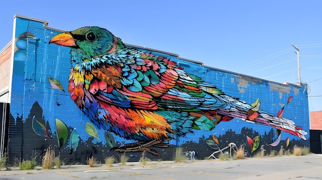 Vibrant hyperrealistisch vogelmuurwerk van Samoa Pai in Montreal