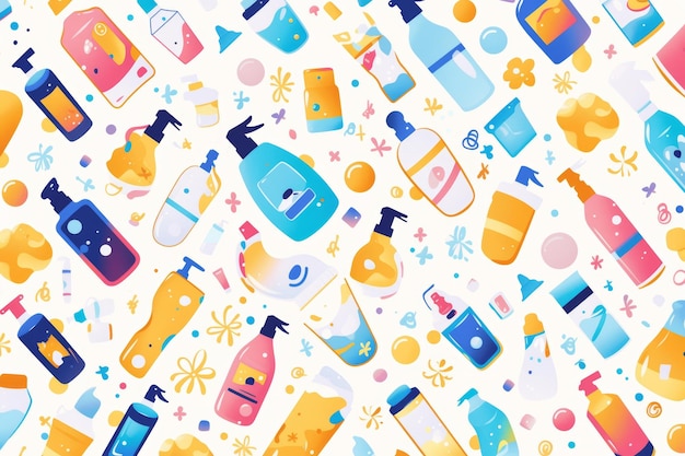 Photo vibrant hypoallergenic care product branding design featuring abstract icons and detergent bottles