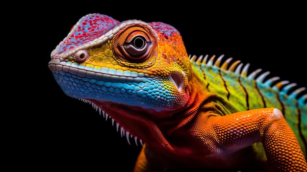 Vibrant Iguana A Colorful Lizard With Bright Colored Horns