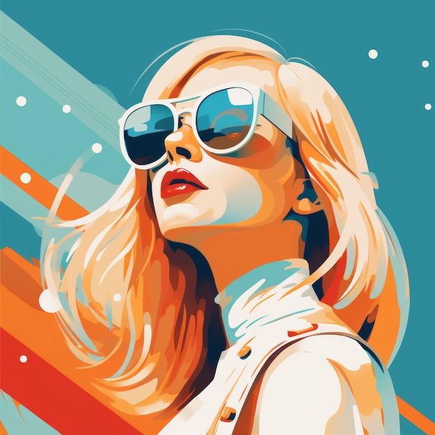 Photo vibrant illustration art woman with sunglasses on black background