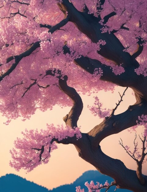 A vibrant illustration of a cherry tree with its branches dipped in a shimmering metallic paint