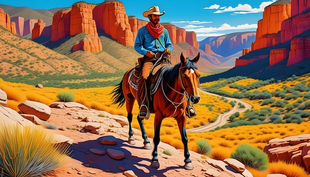 Vibrant illustration of a cowboy