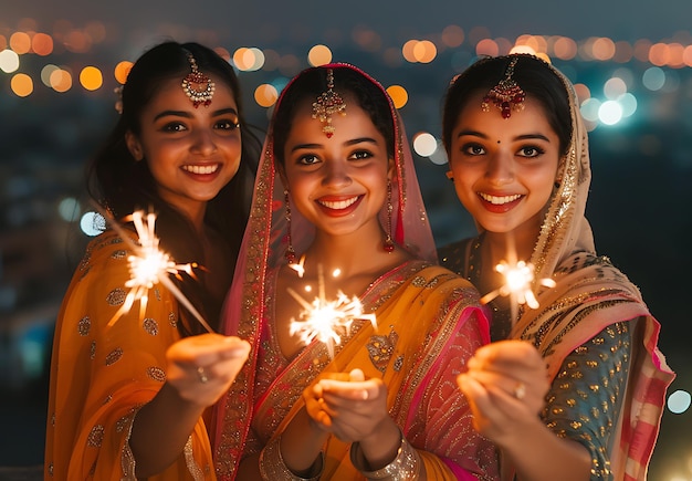 Photo a vibrant illustration of diwali celebrations lights of tradition