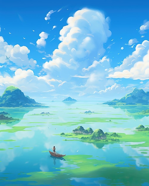 섬 과 구름 의 활기찬 그림