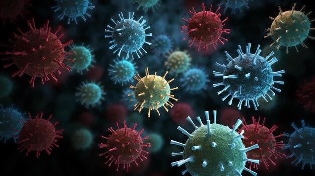 Photo vibrant illustration of a mutating virus in various environments perfect for scientific