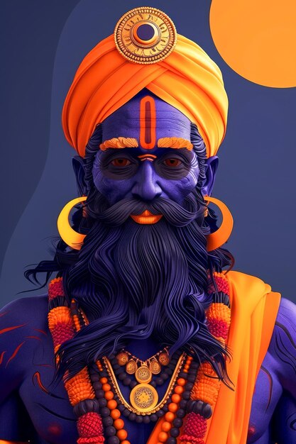 Photo vibrant illustration of a sikh man with traditional turban and beard in vivid colors