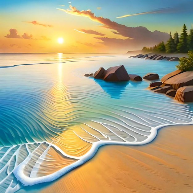 Photo a vibrant illustration of a sundrenched beach ai generated