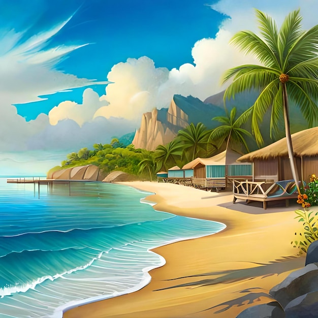 A vibrant illustration of a sundrenched beach ai generated