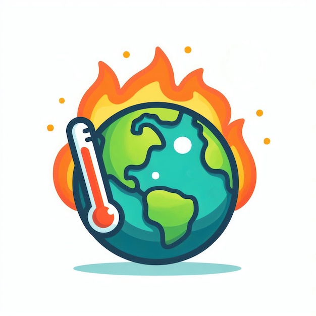 Photo a vibrant illustration symbolizing global warming featuring earth engulfed in flames with a red ri