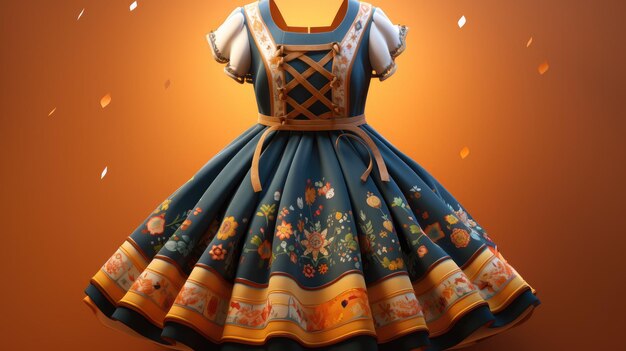 A vibrant illustration of a traditional dirndl dress adorned with colorful patterns