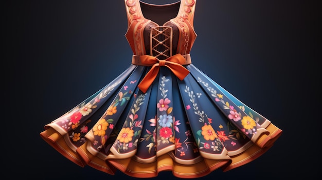 A vibrant illustration of a traditional dirndl dress adorned with colorful patterns