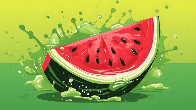 Vibrant illustration of a watermelon slice with splashing juice