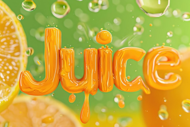 Photo a vibrant illustration of the word juice made up of orange slices floating in a bright citrus orange liquid