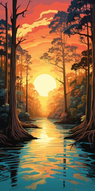 Photo vibrant illustrations of a tree swamp at congaree national park