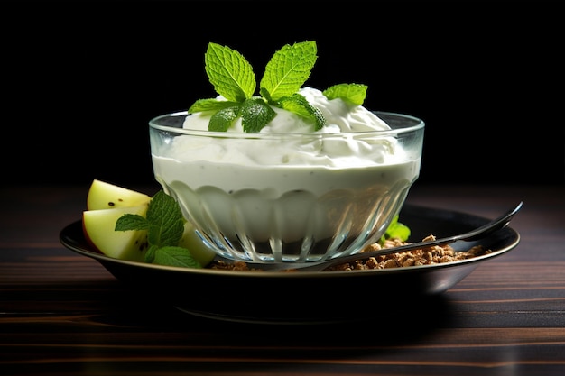 Vibrant Image of Creamy Yogurt in Glass Bowl