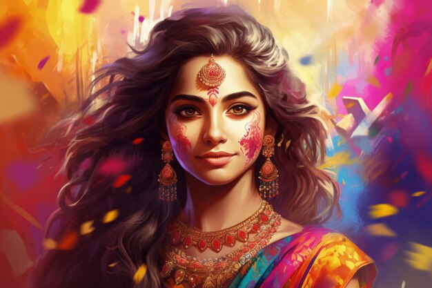 Vibrant Indian Holi Festival Celebration Generative AI