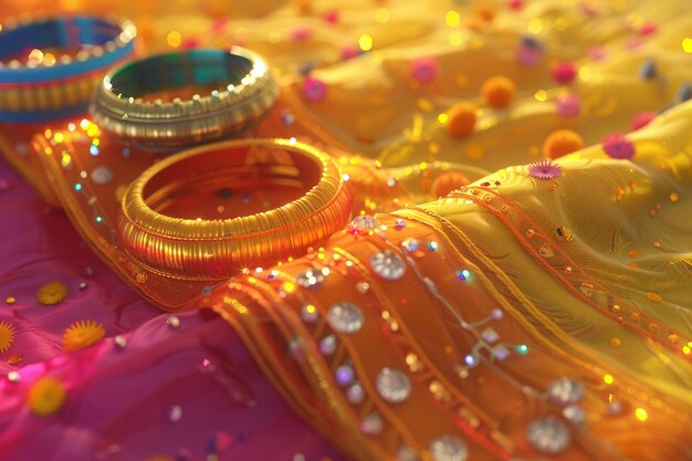 A vibrant Indian wedding celebration with colorful