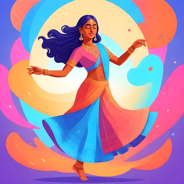 Vibrant Indian Woman Dancing Clipart