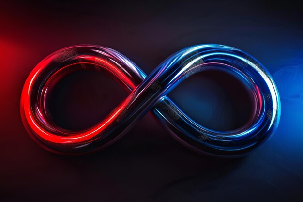 Vibrant infinity symbol with glowing red and blue lights