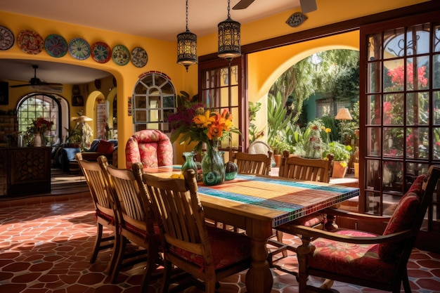 A Vibrant and Intricately Patterned Traditional Mexican Dining Room Interior