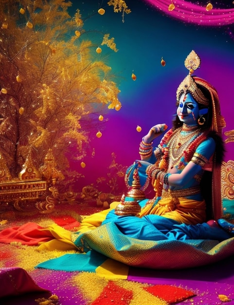 A vibrant Janmashtami background colorful