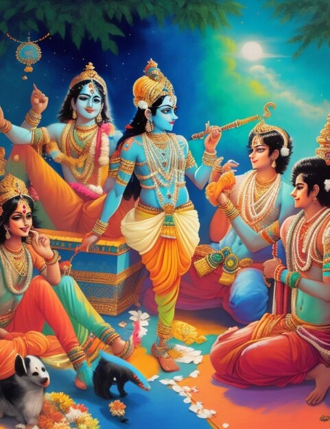 A vibrant Janmashtami background colorful