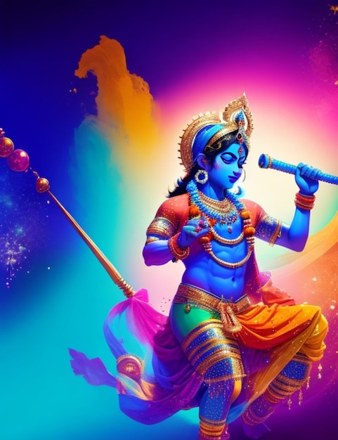 A vibrant Janmashtami background colorful