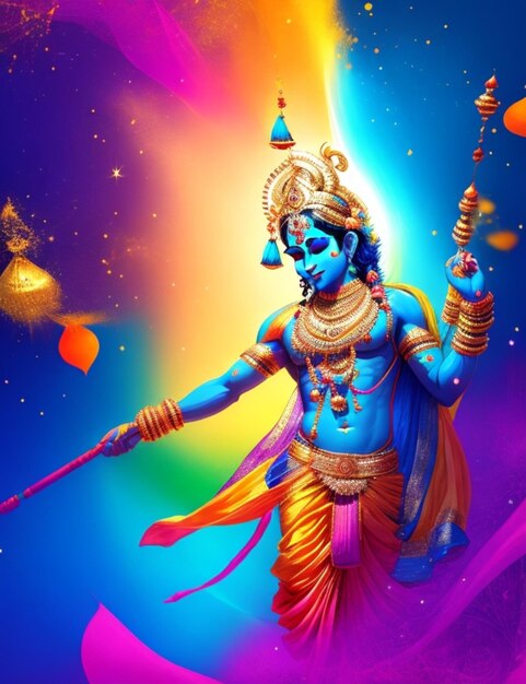 A vibrant Janmashtami background colorful