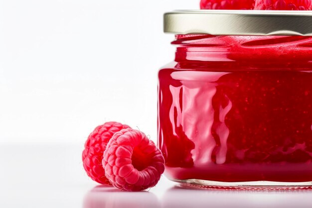 A vibrant jar of delicious homemade jam perfectly isolated on a white background