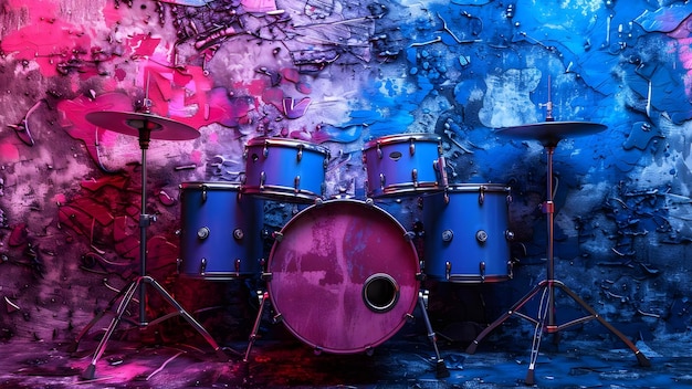 Vibrant Jazz Music Street Art Drum Silhouette on Graffiti Wall Concept Music Street Art Jazz Drum Silhouette