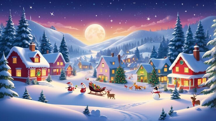 活発で喜びに満ちた漫画スタイルのクリスマスの背景