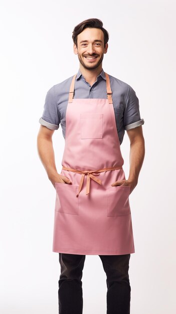 Vibrant and Joyful Smiling Caucasian Man Wearing a Plain Pink Apron