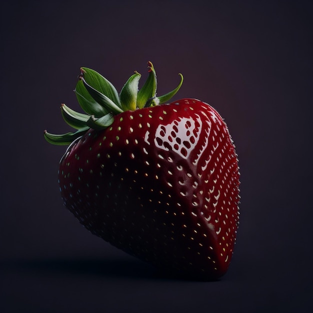A vibrant juicy strawberry glistening in the summer sun