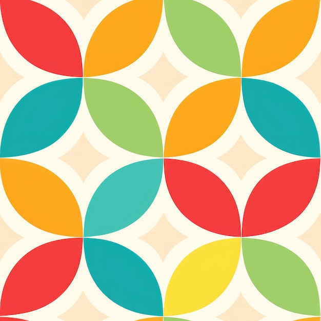 Vibrant kaleidoscope a seamless retro pattern of overlapping red green yellow pink and orange c