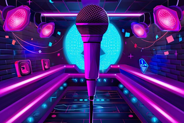 Vibrant karaoke night concept with neon lights and microphone