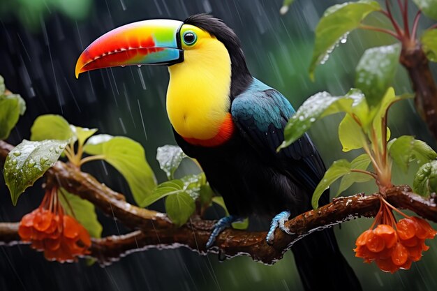 Photo vibrant keel billed toucan amidst panamas rich vegetation a captivating wildlife scene