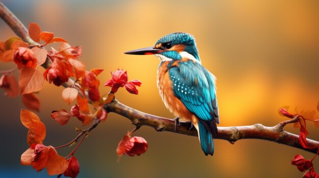 Photo vibrant kingfisher perched on branch stunning hd image