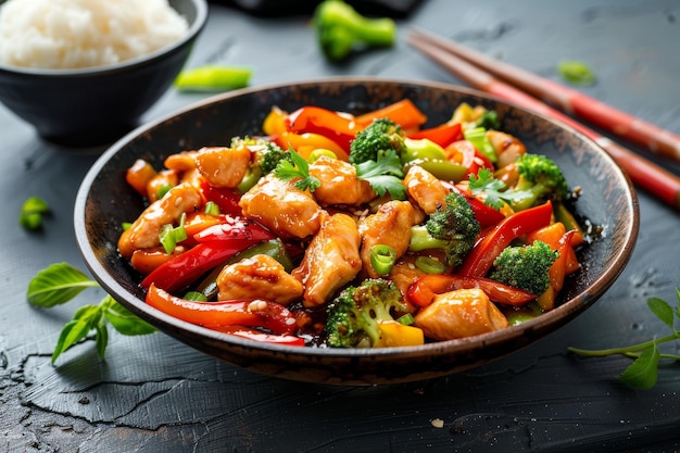 Vibrant kip en groenten roeren friet in Wok Perfect voor gezonde maaltijden receptkaarten en koken Blo