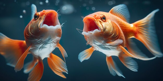 Vibrant Koi Carp Engaging in Underwater Conversation