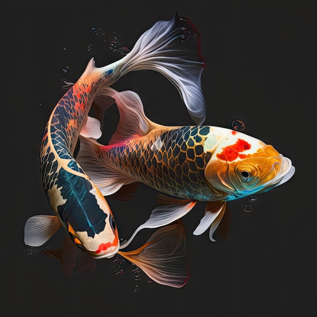 Vibrant Koi Fish Swimming in a Dark Pond