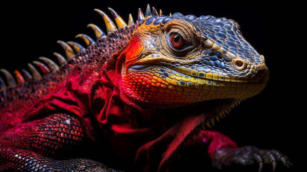 Портрет яркого Комодского дракона темно-красного и светло-золотого игуана