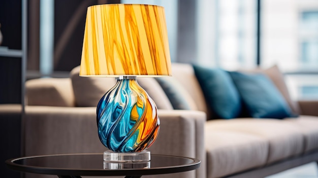 A vibrant lamp placed on a table Suitable for home