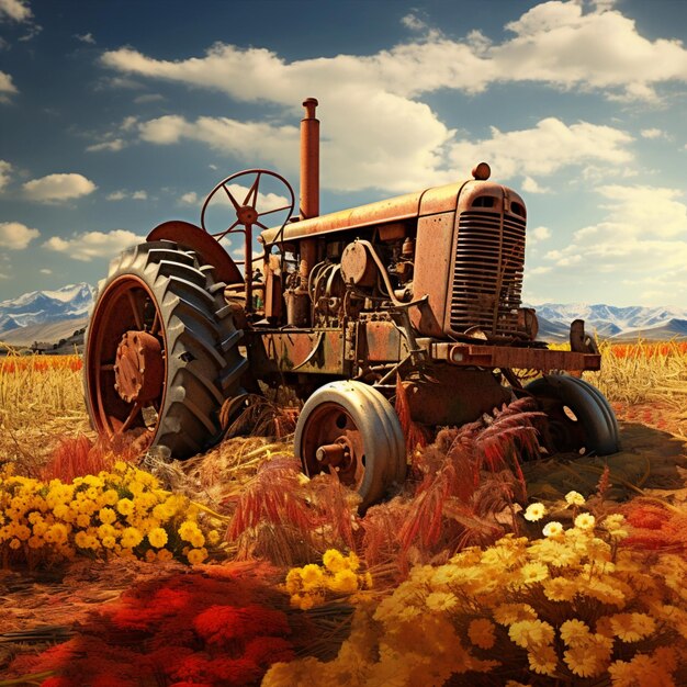 Vibrant Landscape of Farm Machinery and Harvest