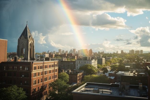 Vibrant landscape with the rainbow