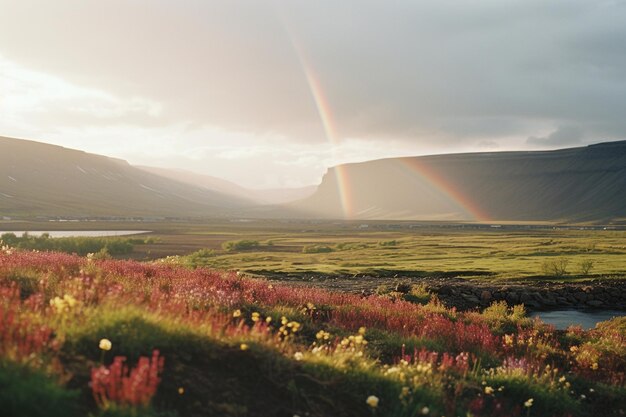 Vibrant landscape with the rainbow