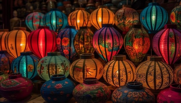 Photo vibrant lanterns illuminate night showcasing diverse cultures and traditions generated by ai