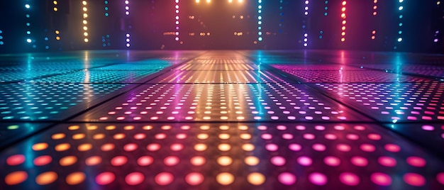 Foto vibrant led dance floor grid with disco lights perfetto per le animazioni di club concept led dance floor disco lights club animations vibrant grid party atmosphere